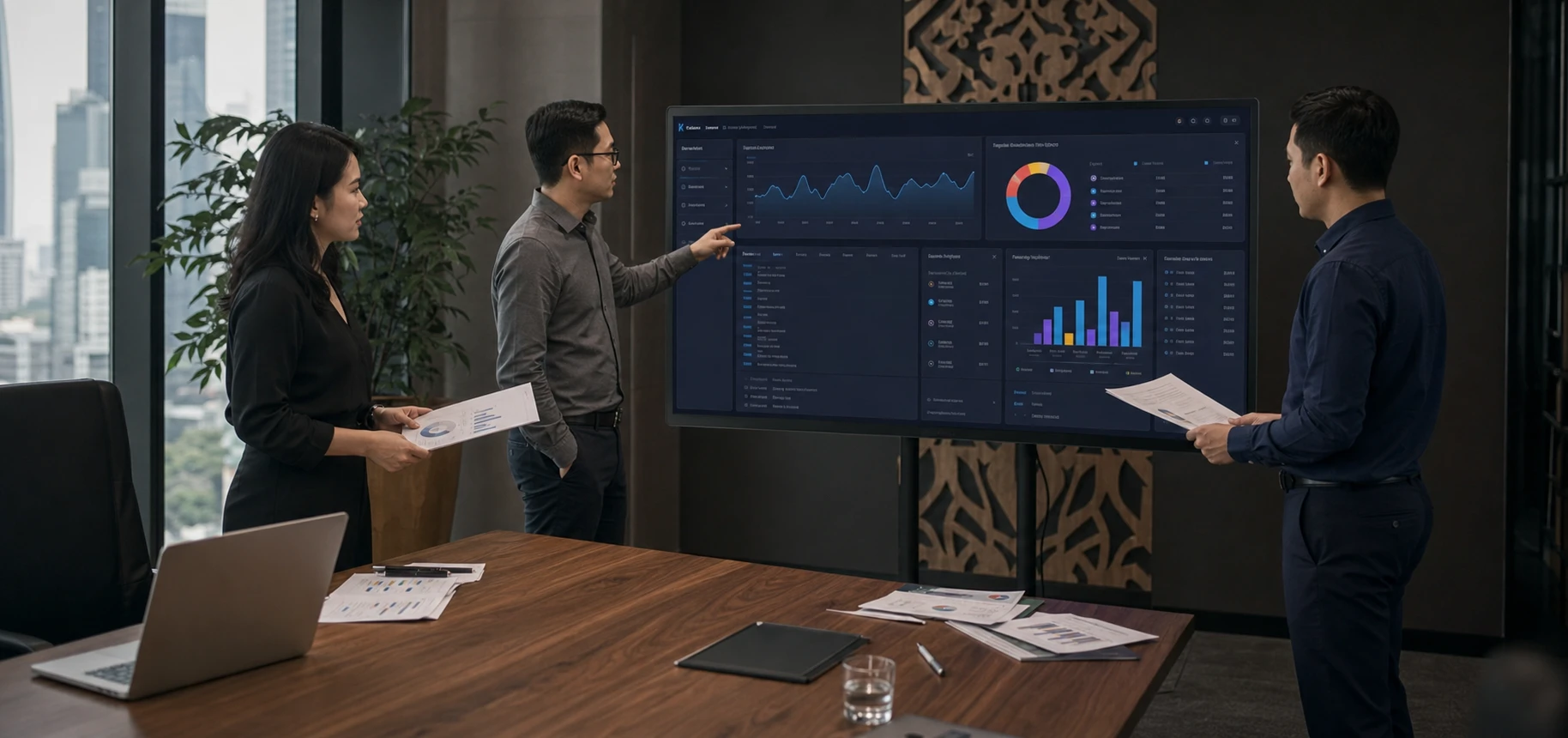 Leadership team reviewing the Altatic analytical dashboard